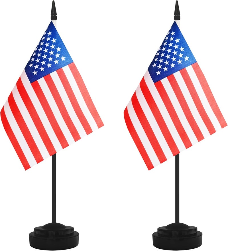 Yamiuo 2 Pack USA Desk Flag Set, American Desktop Small Miniature Table Office Flag with 12" Black Pole and Black Base, Offices, Classroom, Home, Festival Decoration (USA) - Image 1